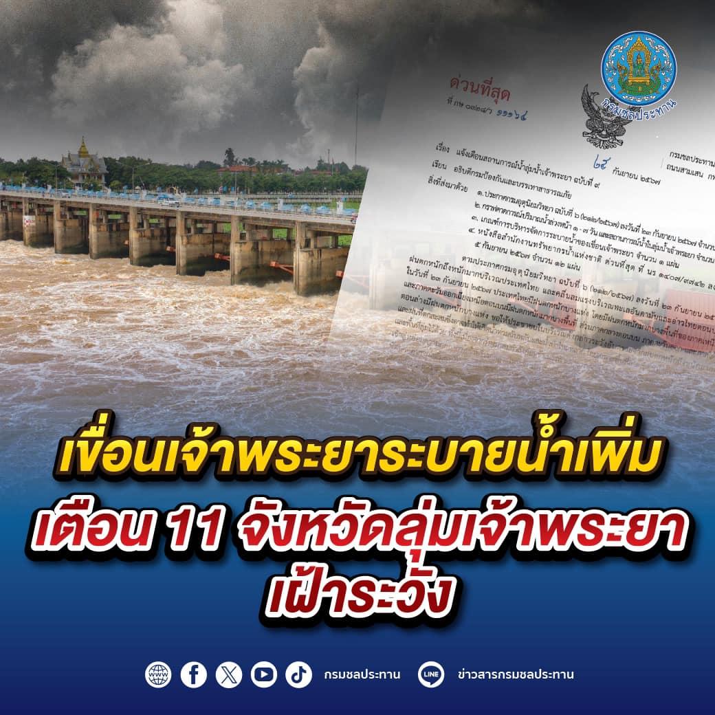 เตือน11จังหวัดรวม กทม.เขื่อนเจ้าพระยาระบายเพิ่ม